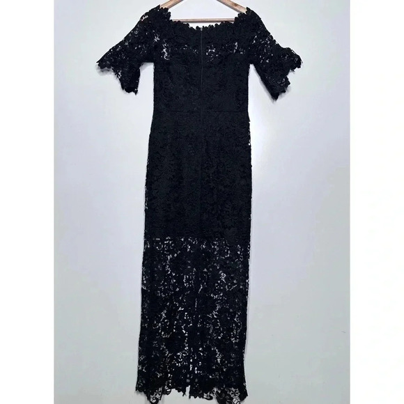 Paper Dolls London Black Off The Shoulder Frill Sleeve Crochet Lace Maxi Dress - Picture 7 of 13